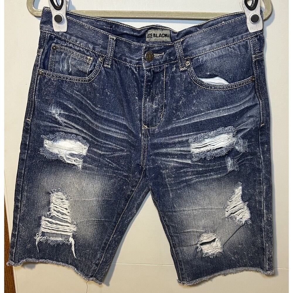 Black Premium Denim Shorts Blue Stretch Distressed Adult Men’s Size 30